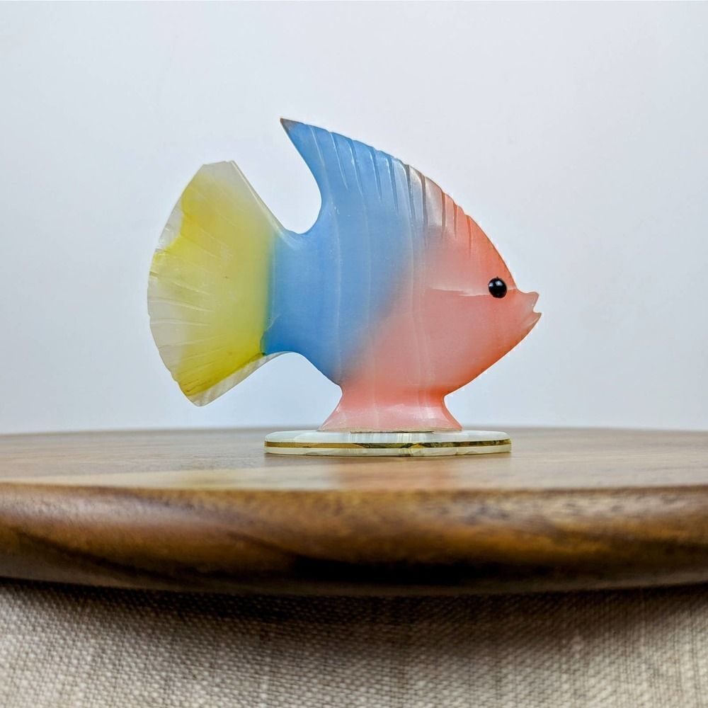 Retro Marble Ecuadorian Fish Figurine Pink Blue Yellow